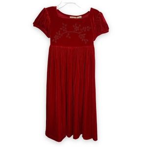 VTG Girls Velour Red Dress Size 4 Christmas Valentines Soft Slip On Short Sleeve